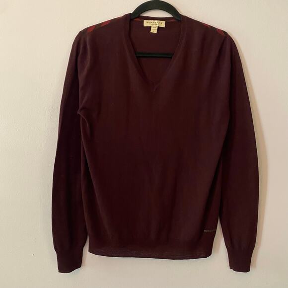 Burberry London Men's size Small Plum Purple 100% Merino Wool V-neck Sweater - Picture 1 of 8